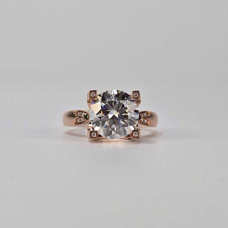 Solid 10k Gold 3ct D VVS1 Moissanite Round Ring with Moissanite Side Stones (RO610)