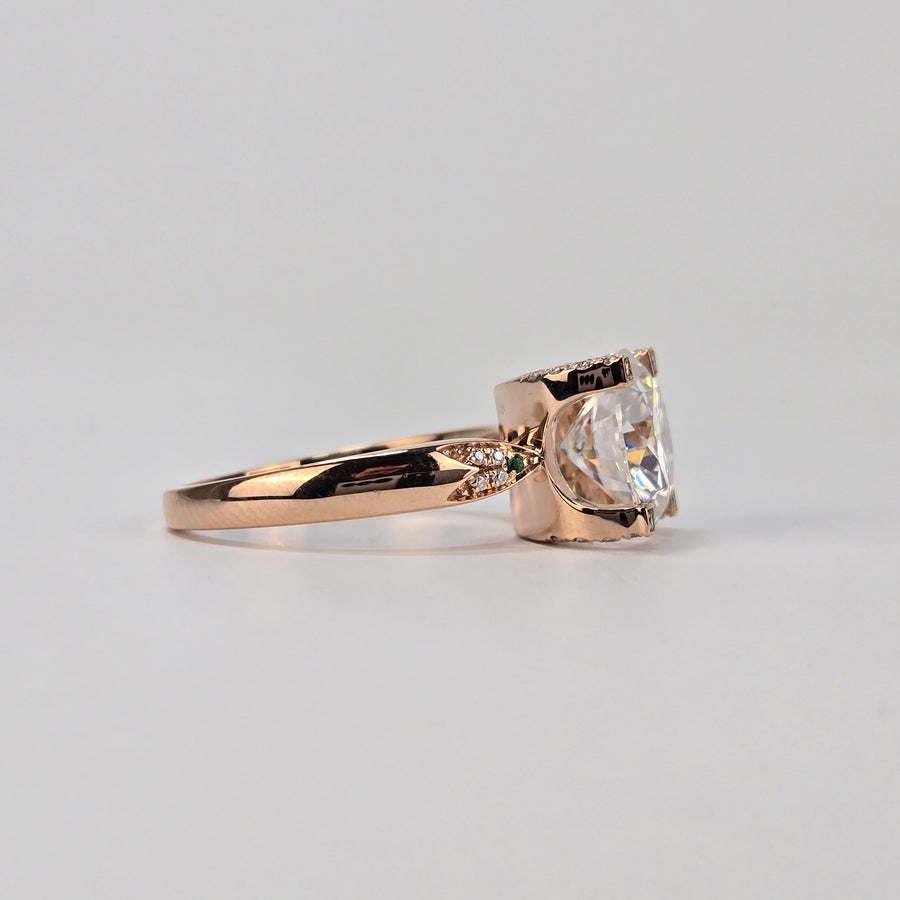 Solid 10k Gold 3ct D VVS1 Moissanite Round Ring with Moissanite Side Stones (RO610)