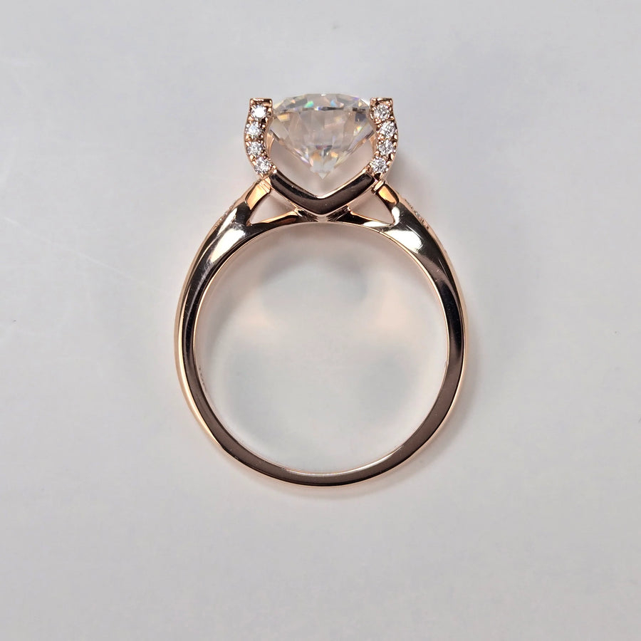 Solid 10k Gold 3ct D VVS1 Moissanite Round Ring with Moissanite Side Stones