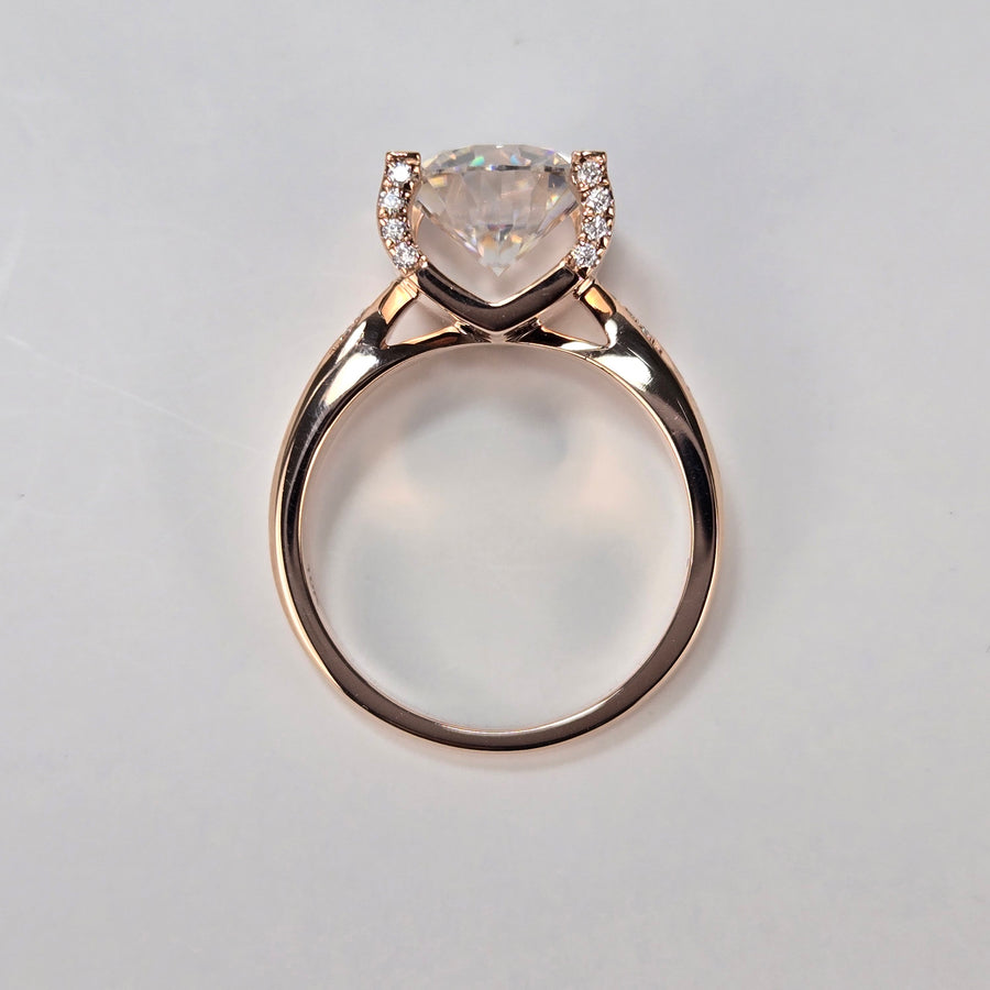 Solid 10k Gold 3ct D VVS1 Moissanite Round Ring with Moissanite Side Stones (RO610)