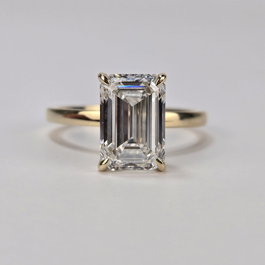 Solid 14k Gold 3ct G VS1 Lab Emerald Cut Diamond Ring with Hidden Halo Lab Diamond(EM804)
