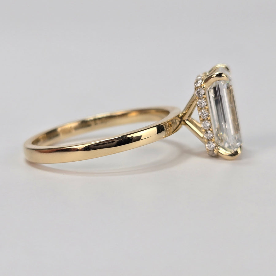 Solid 14k Gold 3ct G VS1 Lab Emerald Cut Diamond Ring with Hidden Halo Lab Diamond(EM804)
