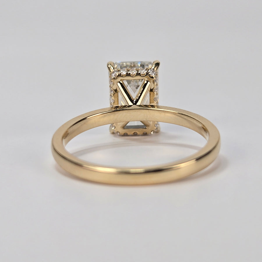 Solid 14k Gold 3ct G VS1 Lab Emerald Cut Diamond Ring with Hidden Halo Lab Diamond(EM804)