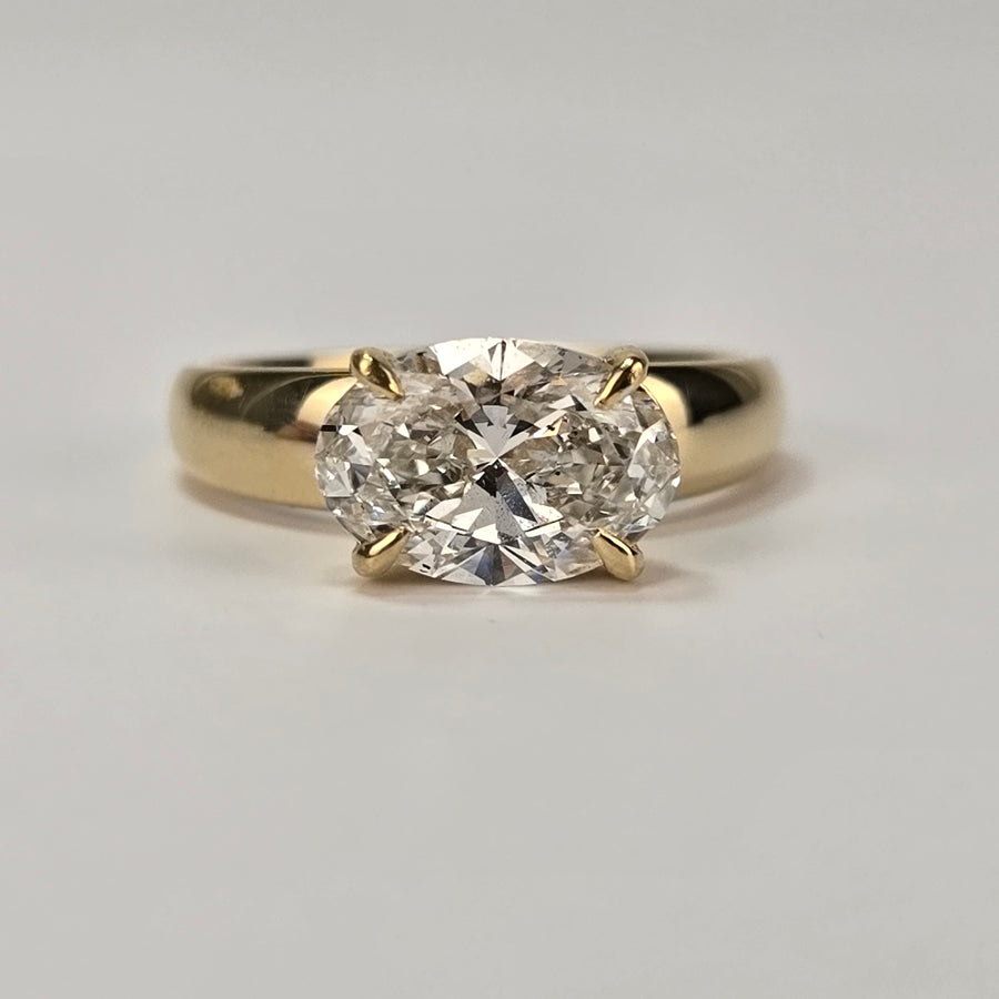 Solid 10k Gold 2ct E VS1 Lab Diamond Oval Ring, East-West Setting
