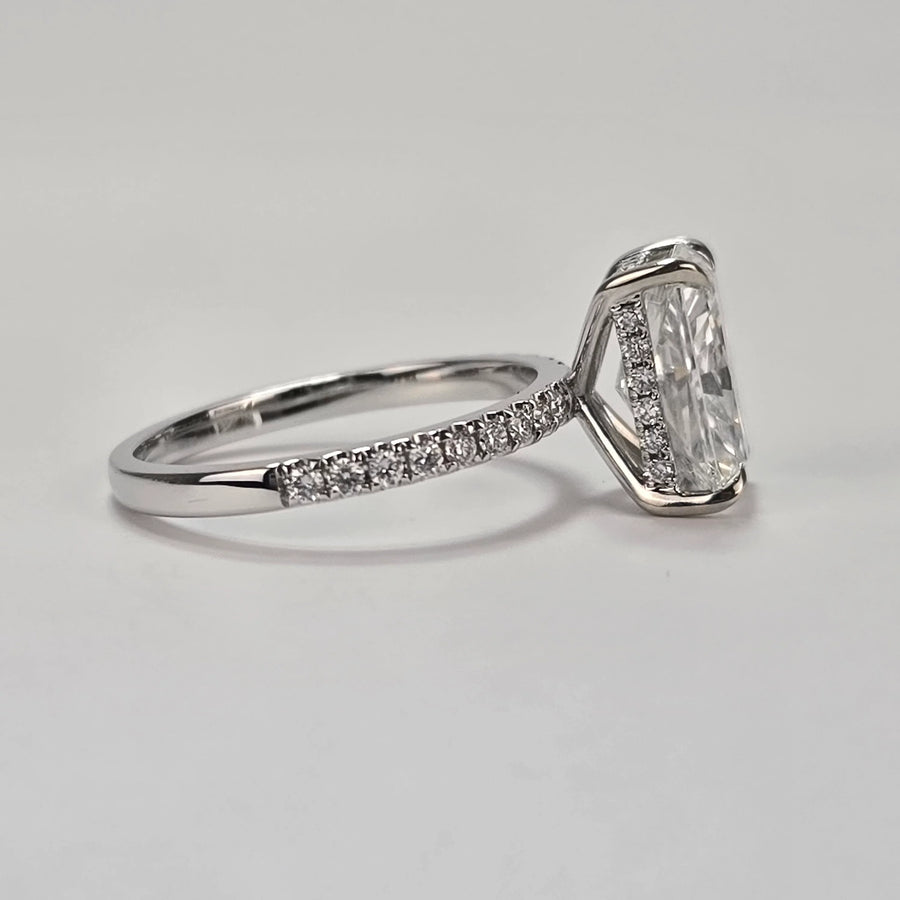 Solid 14k Gold 4ct F VS1 Lab Radiant Diamond Ring with Side and Hidden Halo Lab Diamond(RD831)