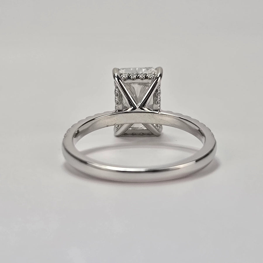 Solid 14k Gold 4ct F VS1 Lab Radiant Diamond Ring with Side and Hidden Halo Lab Diamond(RD831)
