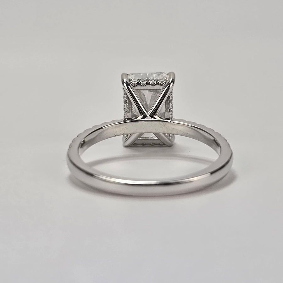 Solid 14k Gold 3.5ct (F VS2) Lab Radiant Diamond Ring with Side and Hidden Halo Lab Diamond(RD813)