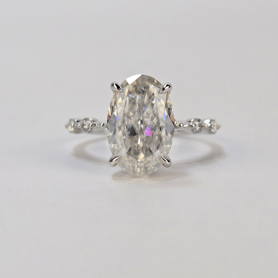 Solid 14k Gold 4.5ct Oval Moissanite Ring with Side & Hidden Halo Stones(OV616)