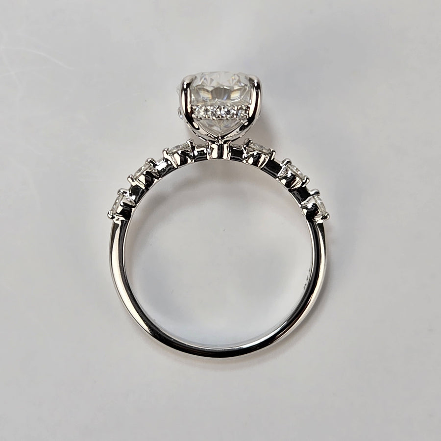 Solid 14k Gold 4.5ct Oval Moissanite Ring with Side & Hidden Halo Stones(OV616)