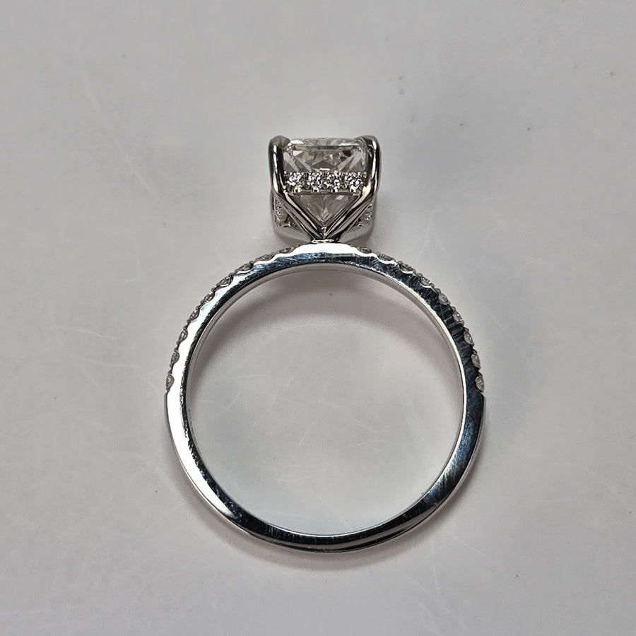 Solid 14k Gold 3ct (G VS1) Lab Radiant Diamond Ring with Side and Hidden Halo Lab Diamond(RD815)
