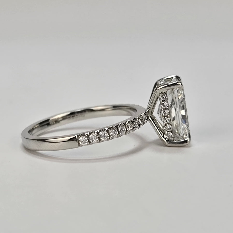 Solid 14k Gold 3ct (G VS1) Lab Radiant Diamond Ring with Side and Hidden Halo Lab Diamond(RD815)