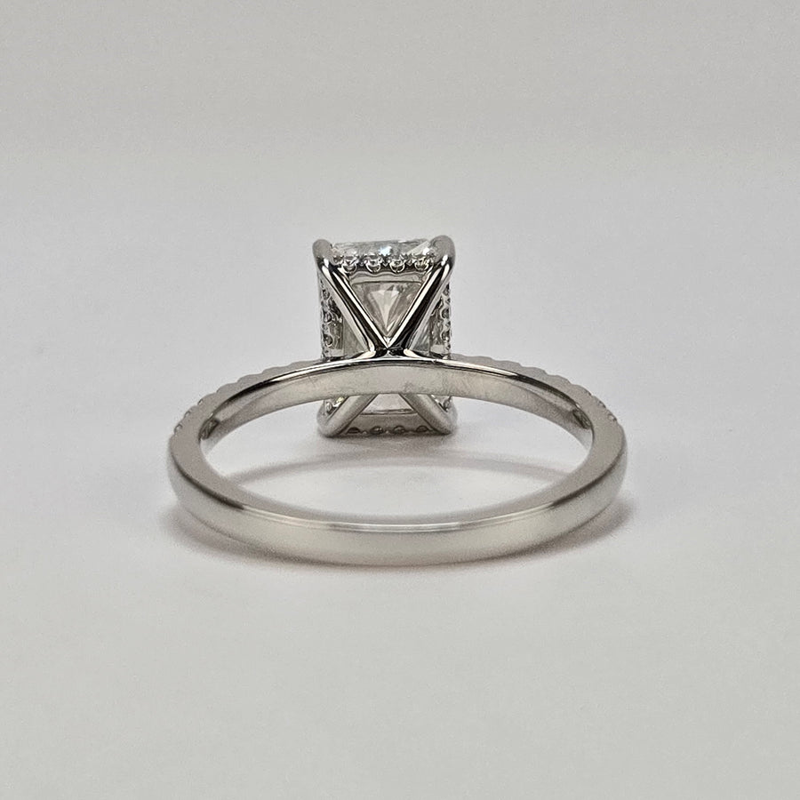 Solid 14k Gold 3ct (G VS1) Lab Radiant Diamond Ring with Side and Hidden Halo Lab Diamond(RD815)
