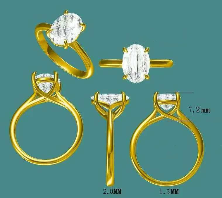 Solid 14k Gold 2.2ct E VVS2 Lab Diamond Oval Ring Customized Cathedral