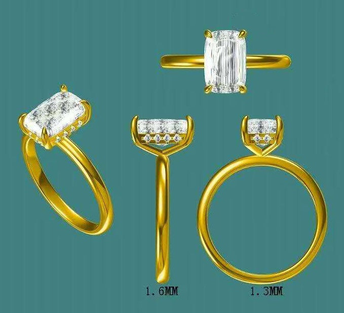 solid 14k gold 2.5ct cushion moissanite ring with hidden halo moissanite  3267  FEB