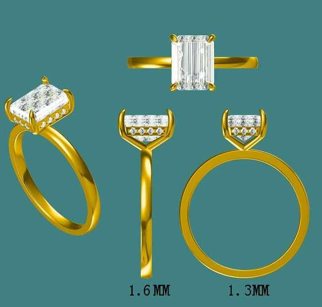 solid 14k gold 3ct radiant moissanite ring with hidden halo moissanite 3272  FEB