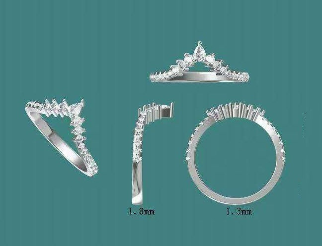 solid 14k gold V-shaped pear/round moissanite  band  3287  FEB