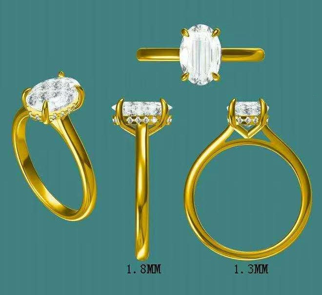 Solid 10k Gold 1.6ct F VVS2 Lab Diamond Oval Ring with Lab Diamond Hidden Halo, Cathedral Setting