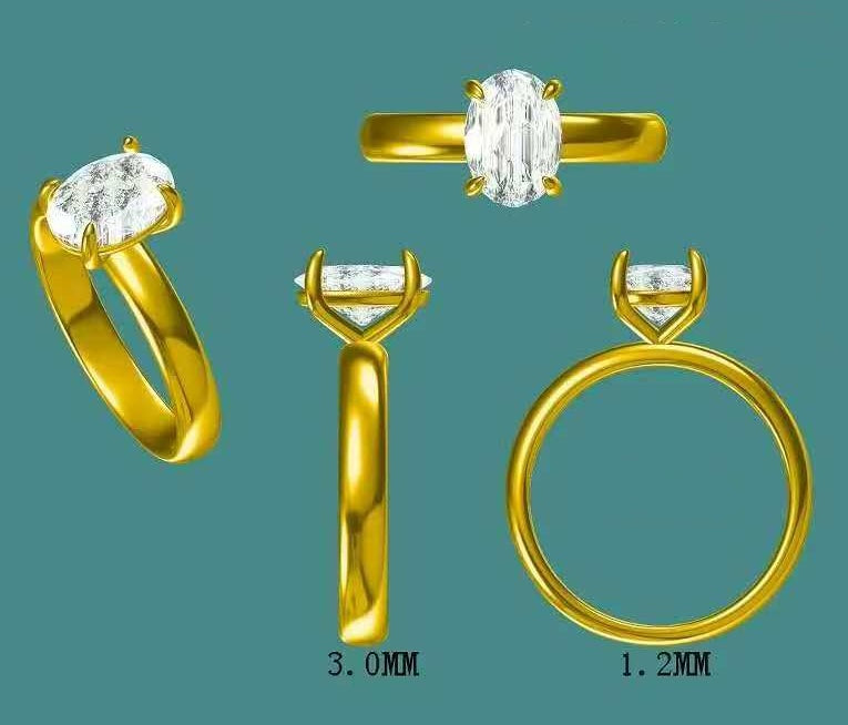 Solid 14k Gold 1.3ct E VVS2 Lab Diamond Oval Ring, 3mm Wide Half-Round Band