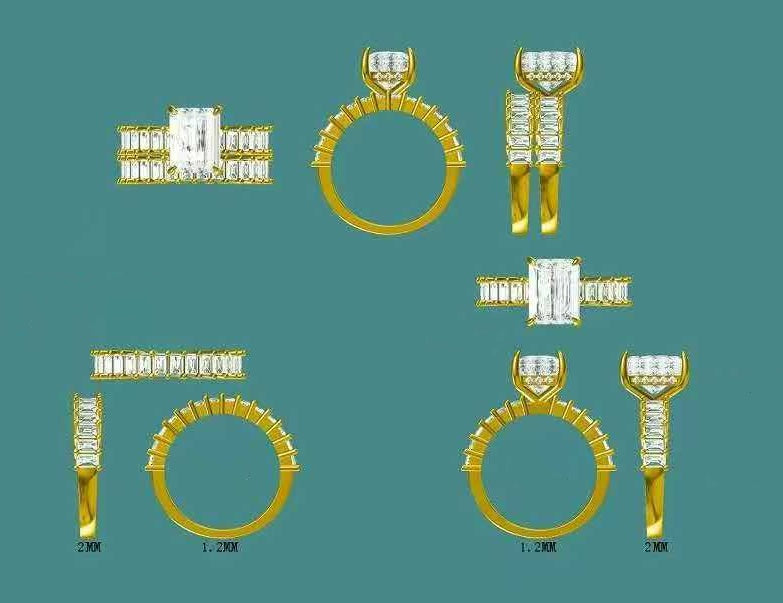 solid 10k gold 3ct radiant moissanite ring and matching band  3312 FEB