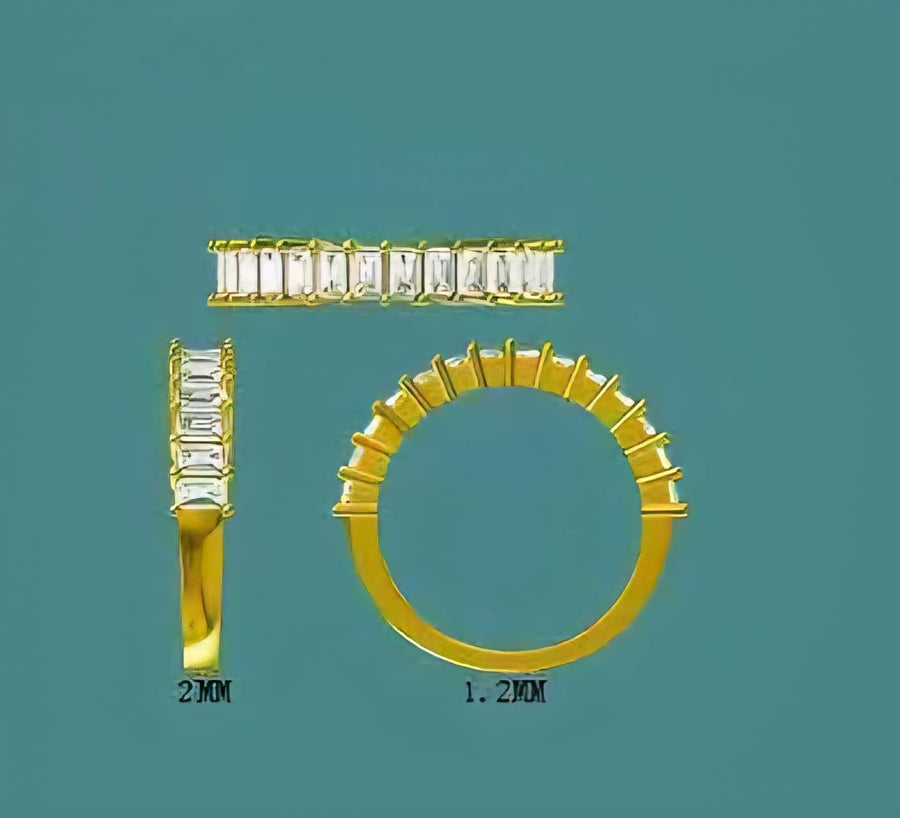 solid 10k gold 2x3mm baguette moissanite half eternity band  3312  FEB