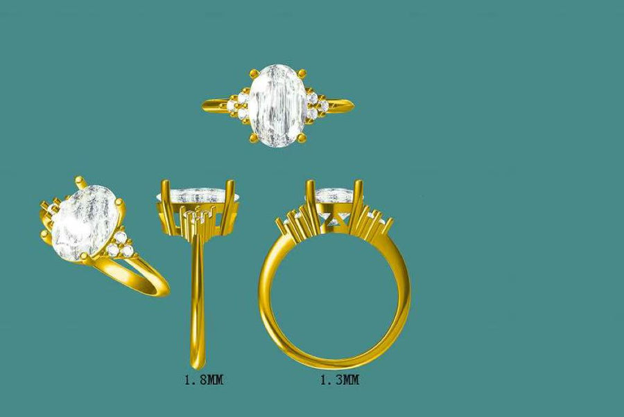 solid 14k gold 2.6ct e vvs2 lab oval diamond ring with side lab diamond