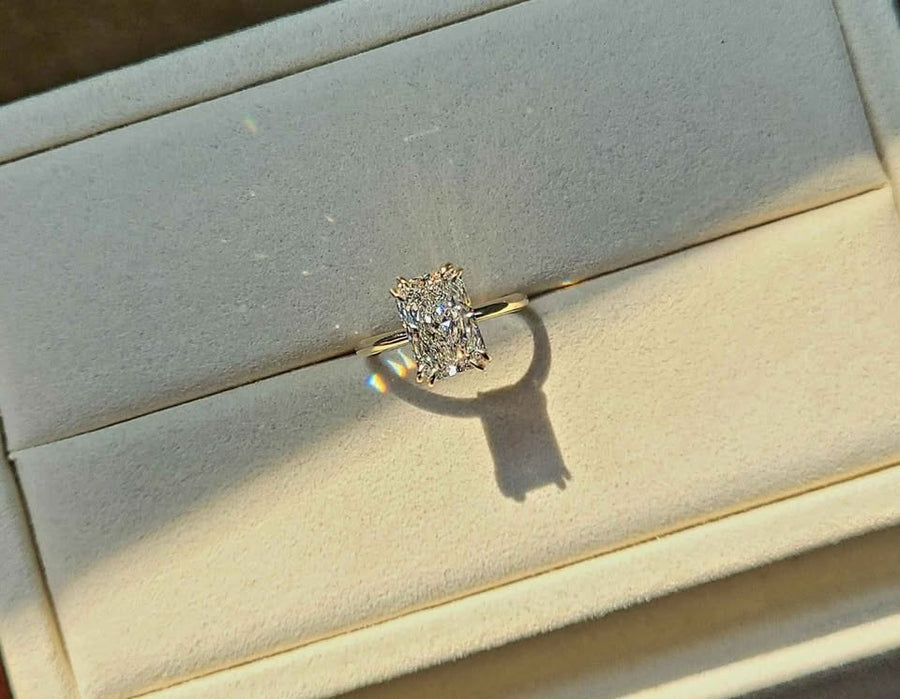 Solid 14k Gold  2.5ct E VVS2 Lab Radiant Diamond Ring