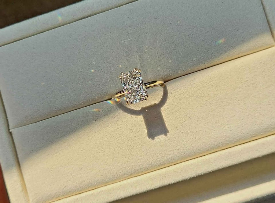 Solid 14k Gold  2.5ct E VVS2 Lab Radiant Diamond Ring