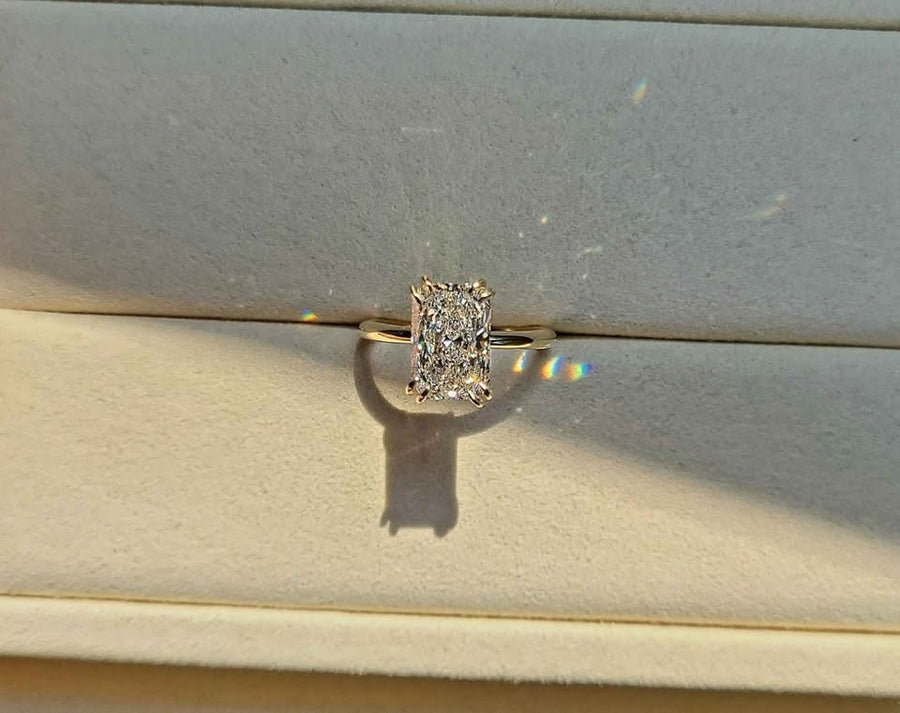 Solid 14k Gold  2.5ct E VVS2 Lab Radiant Diamond Ring