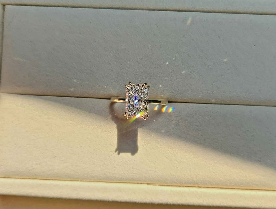 Solid 14k Gold  2.5ct E VVS2 Lab Radiant Diamond Ring