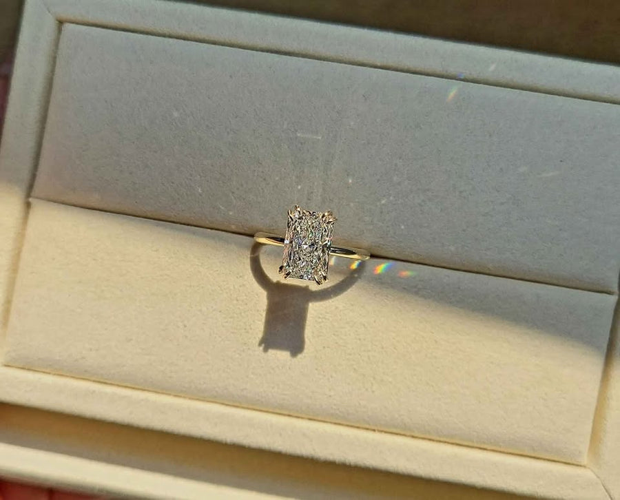 Solid 14k Gold  2.5ct E VVS2 Lab Radiant Diamond Ring