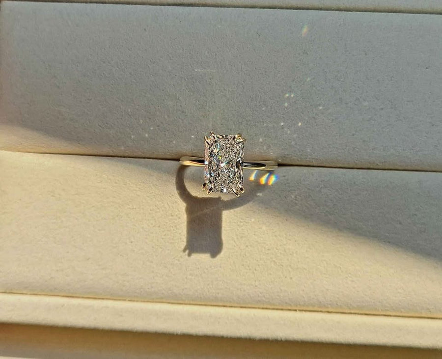 Solid 14k Gold  2.5ct E VVS2 Lab Radiant Diamond Ring