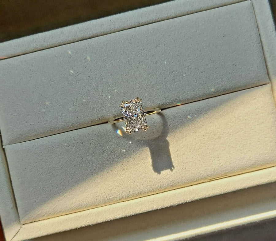 Solid 14k Gold  2.5ct E VVS2 Lab Radiant Diamond Ring