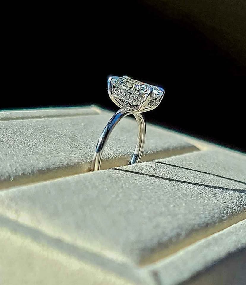 Solid 14k Gold 2.5ct E VS1 Lab Cushion Diamond Ring with Hidden Halo Lab Diamond