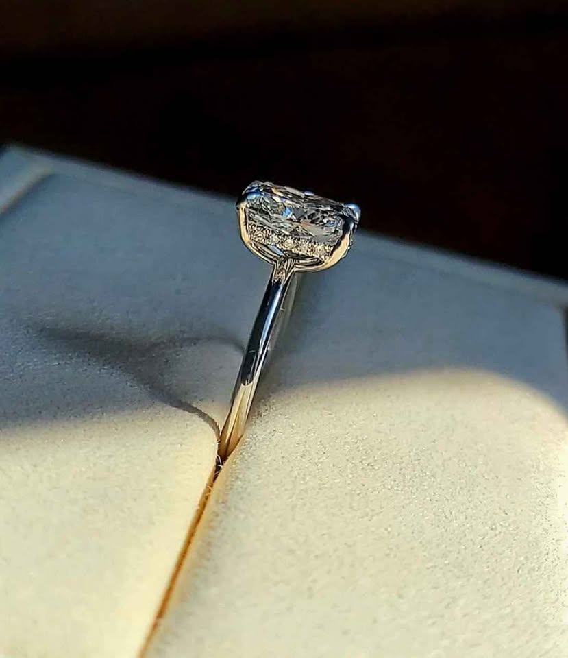 Solid 14k Gold 2.5ct E VS1 Lab Cushion Diamond Ring with Hidden Halo Lab Diamond