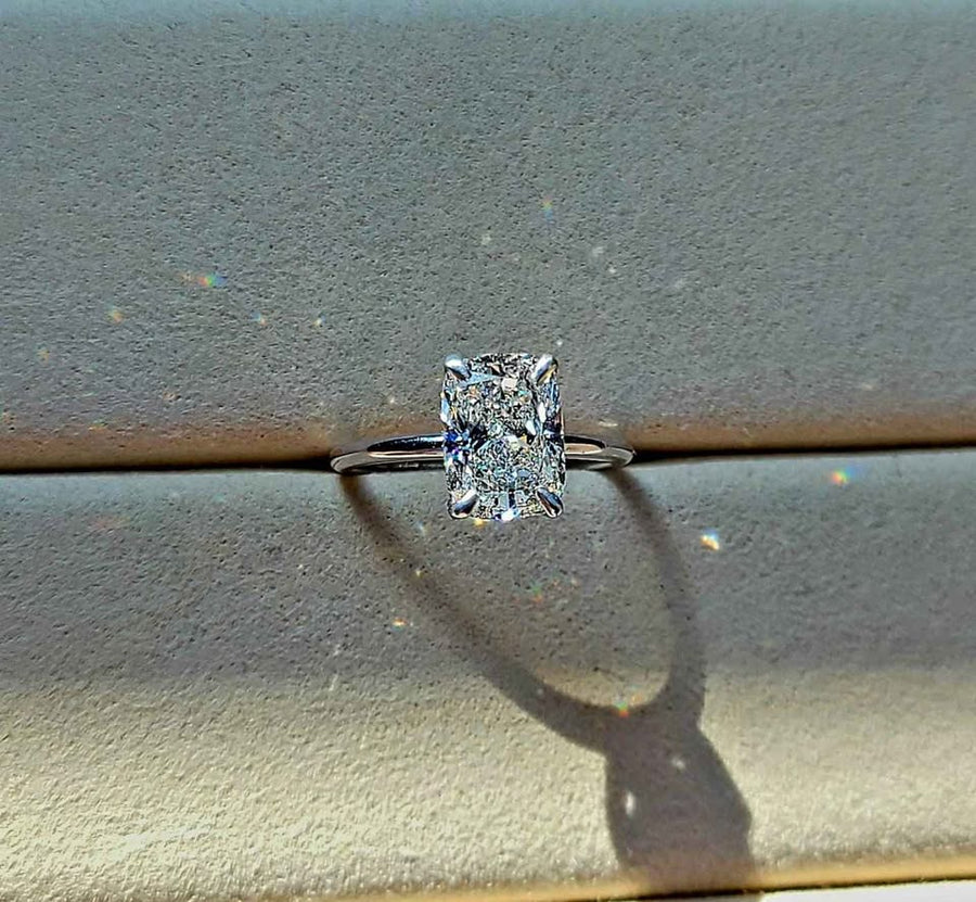 Solid 14k Gold 2.5ct E VS1 Lab Cushion Diamond Ring with Hidden Halo Lab Diamond