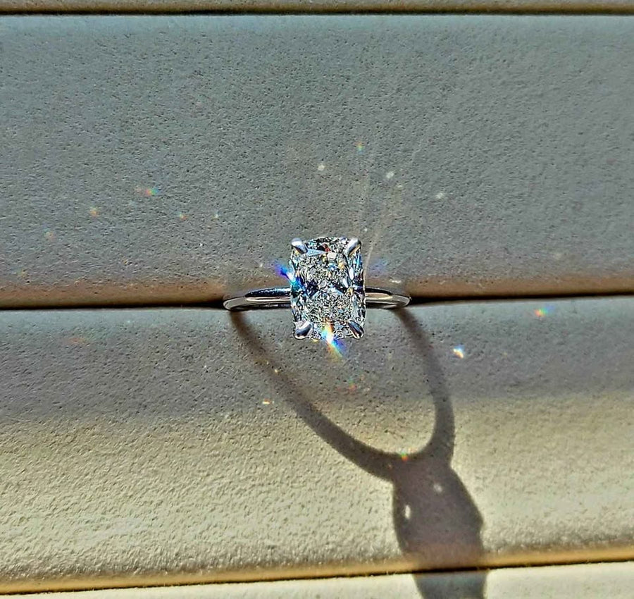 Solid 14k Gold 2.5ct E VS1 Lab Cushion Diamond Ring with Hidden Halo Lab Diamond