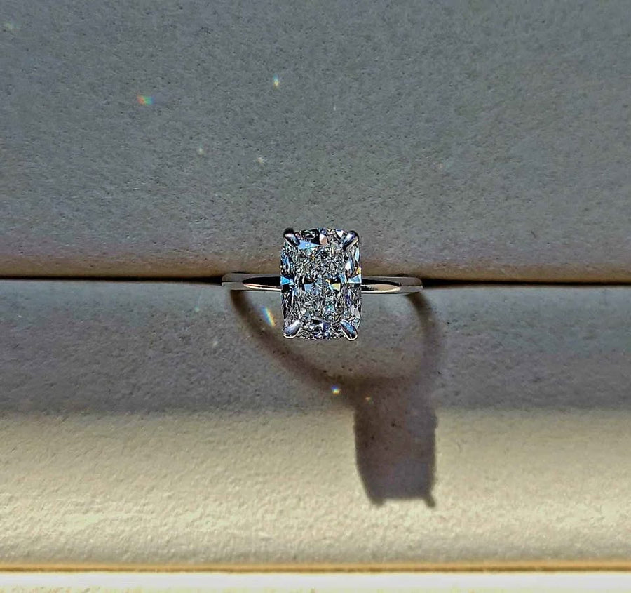 Solid 14k Gold 2.5ct E VS1 Lab Cushion Diamond Ring with Hidden Halo Lab Diamond