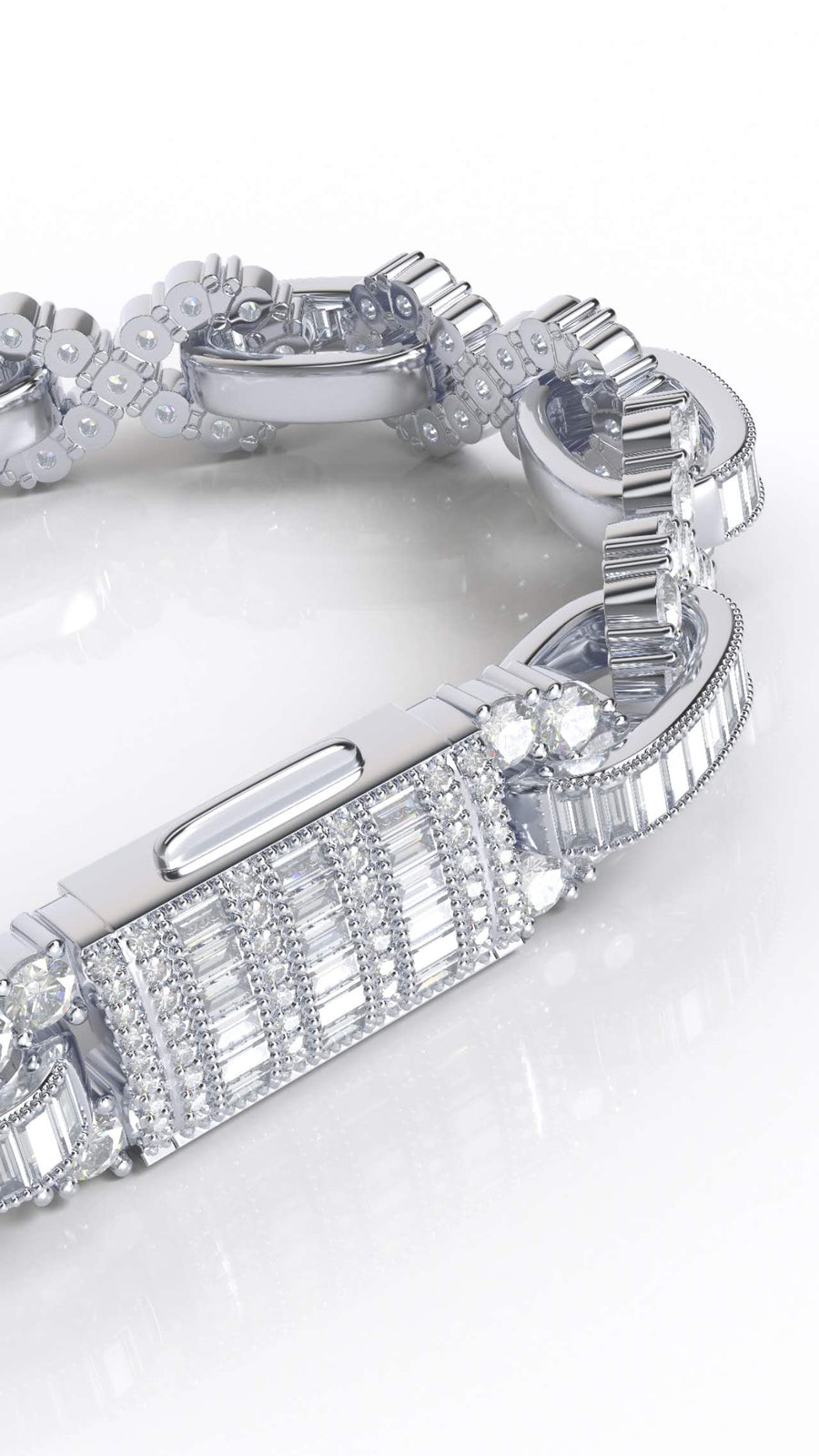 infinity style baguette/round moissanite bracelet