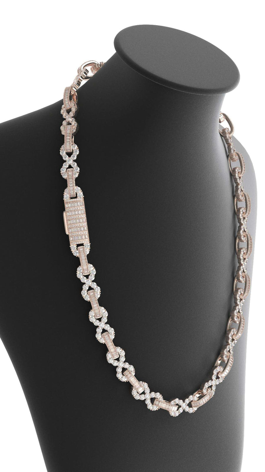 infinity style baguette/round moissanite chain