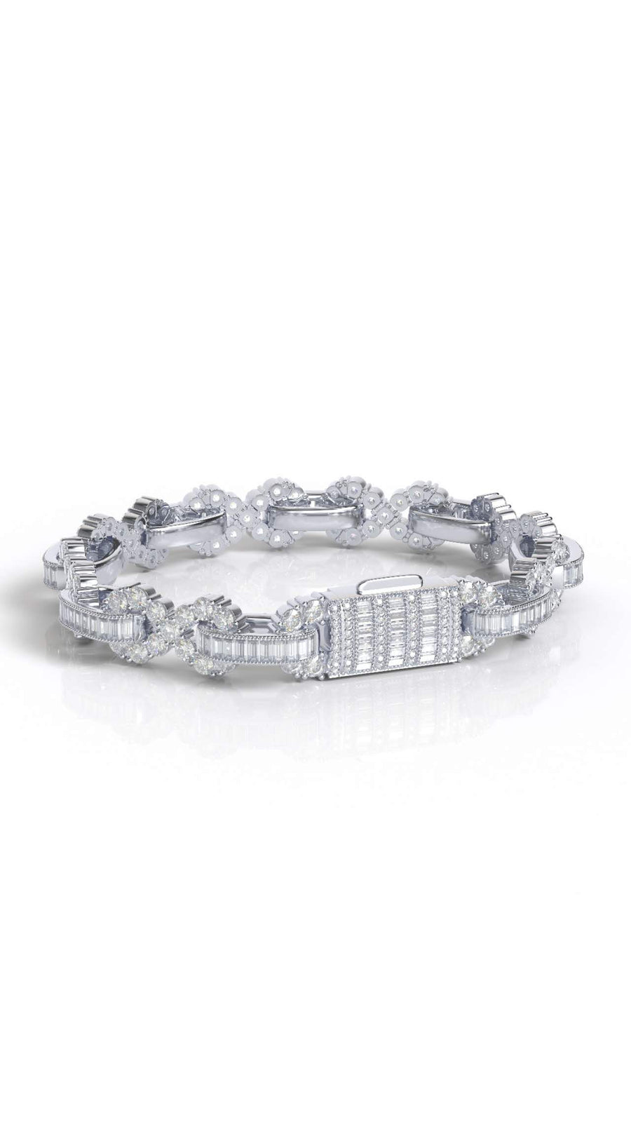 infinity style baguette/round moissanite bracelet