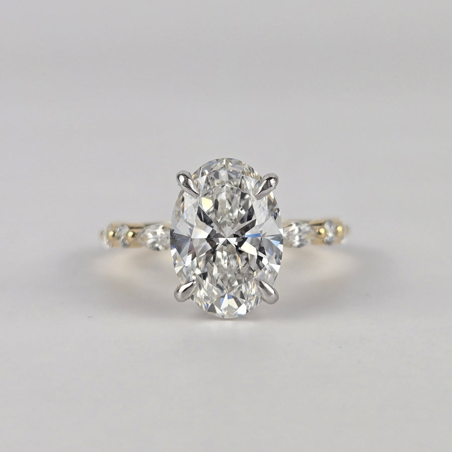 Solid 14k Gold 3ct E VVS2 Lab Oval Diamond Ring and Matching Band(OV852)