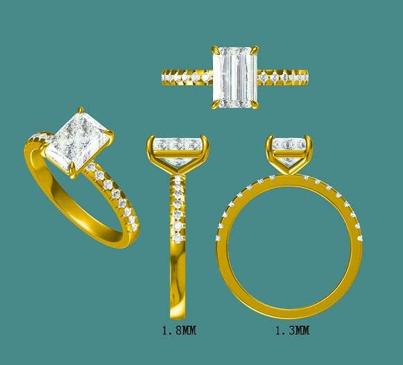 solid 18k gold 1.5ct f vs1 lab emerald cut diamond ring with side lab diamond  FEB