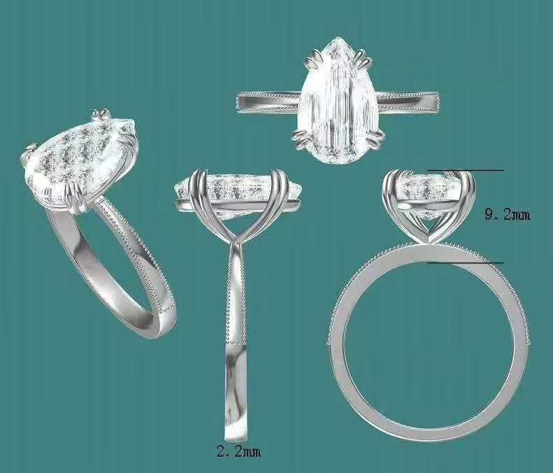 Solid 10k Gold 13.5x8.5mm (5ct) Pear Moissanite Ring