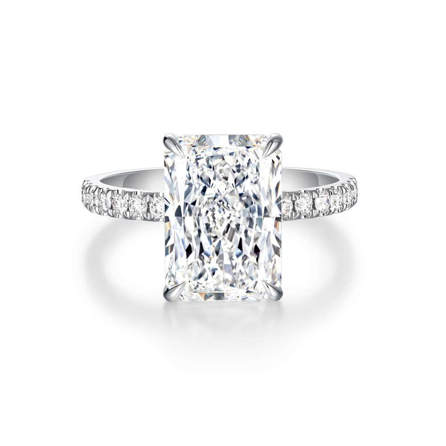Solid 18k Gold 3.8ct F VS1 Lab Radiant Diamond Ring with Side and Hidden Halo Lab Diamond (RD802)