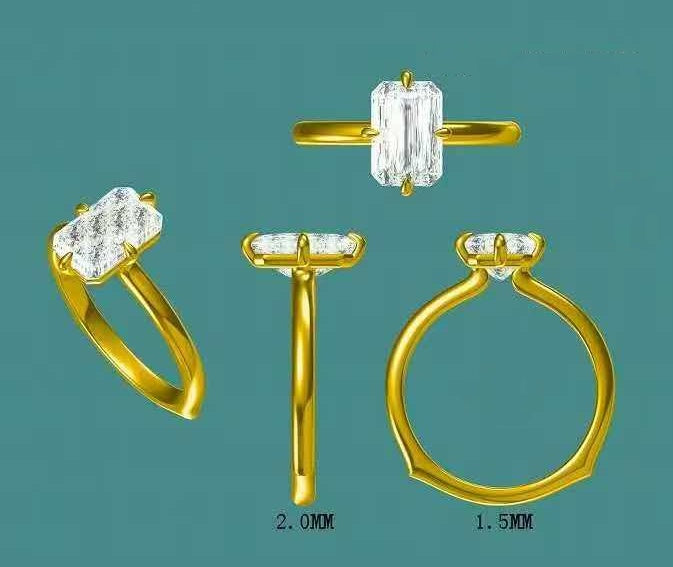 Solid 14k Gold 2.5ct E VVS2 Lab Diamond Emerald Ring, 2mm Wide Band, Euro Shank, North/South Prongs