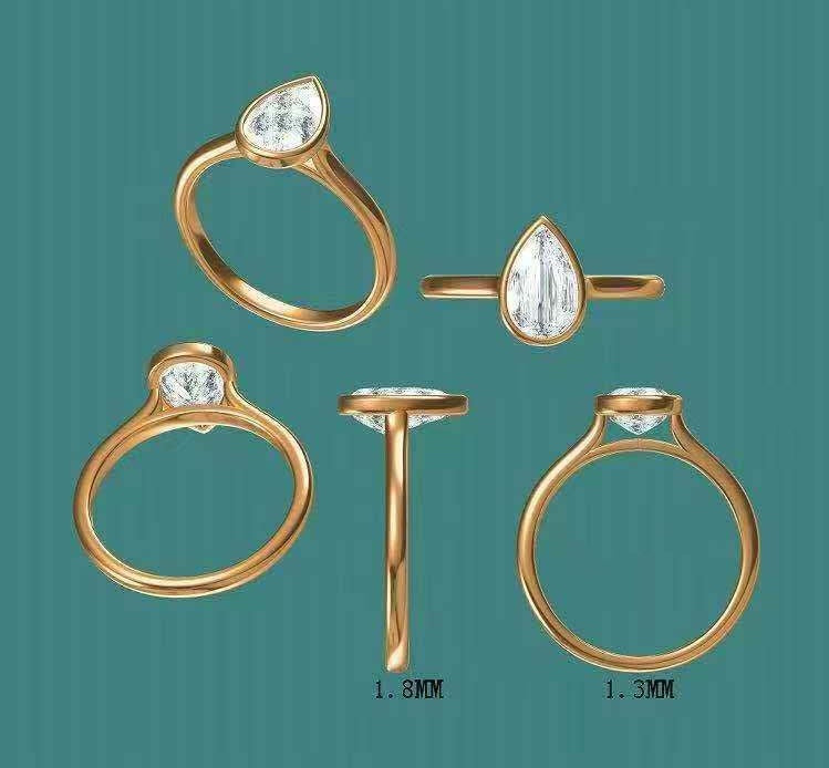 Solid 14k Gold 1.2ct E VVS2 Pear Lab Diamond Ring Bezel Setting