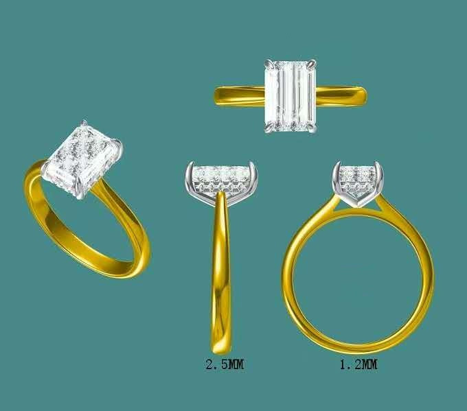 Solid 14k White and Yellow Gold 2.5ct F VS1 Radiant Lab Diamond Ring with Lab Diamond Hidden Halo 3352