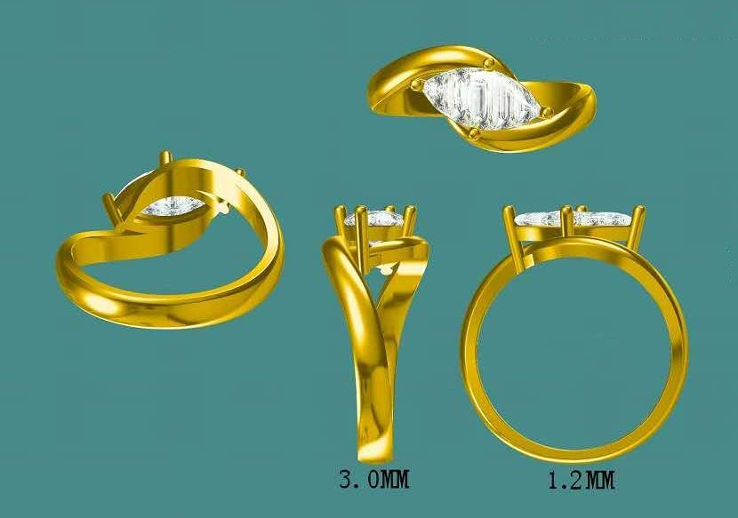 Solid 14k Gold 1.2ct F VS1 Marquise Ring, East/West Setting, 3mm Wide