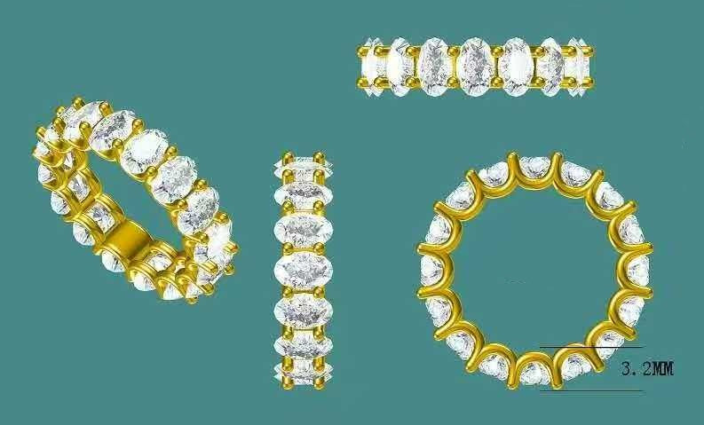 Solid 14k Gold 4×6mm D VVS1 Oval Moissanite Eternity Band