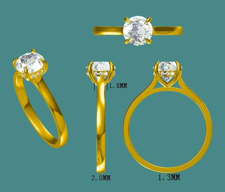 Solid 14k Gold 1.5ct D VVS1 Round Moissanite Ring with Moissanite Hidden Halo